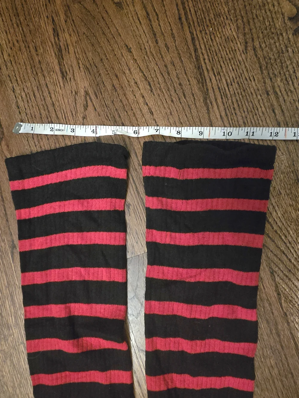 Black and Red Striped Thigh-High Socks Thick Thigh Approved!